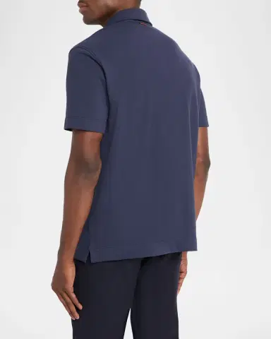 Zegna Men's Pique Polo Shirt with Leather-Trim Pocket | Thumbnail 7 Zegna Men's Pique Polo Shirt with Leather-Trim Pocket | Thumbnail 7