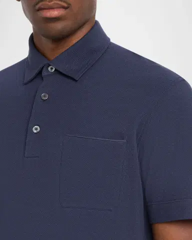 Zegna Men's Pique Polo Shirt with Leather-Trim Pocket | Thumbnail 9 Zegna Men's Pique Polo Shirt with Leather-Trim Pocket | Thumbnail 9