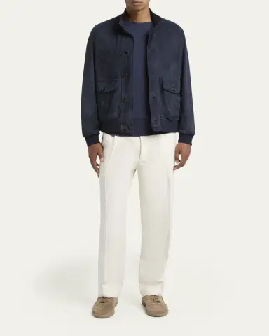 ZEGNA Men's Dark Indigo Blue Suede Blouson | Thumbnail 2 ZEGNA Men's Dark Indigo Blue Suede Blouson | Thumbnail 2