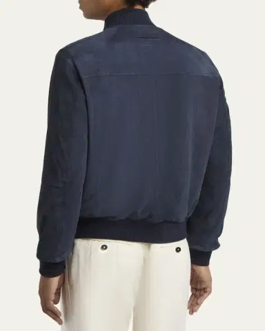ZEGNA Men's Dark Indigo Blue Suede Blouson | Thumbnail 3 ZEGNA Men's Dark Indigo Blue Suede Blouson | Thumbnail 3