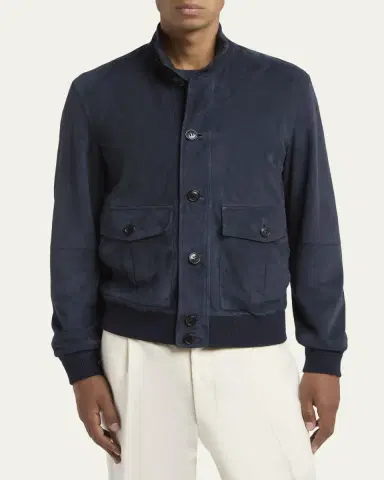 ZEGNA Men's Dark Indigo Blue Suede Blouson | Thumbnail 4 ZEGNA Men's Dark Indigo Blue Suede Blouson | Thumbnail 4