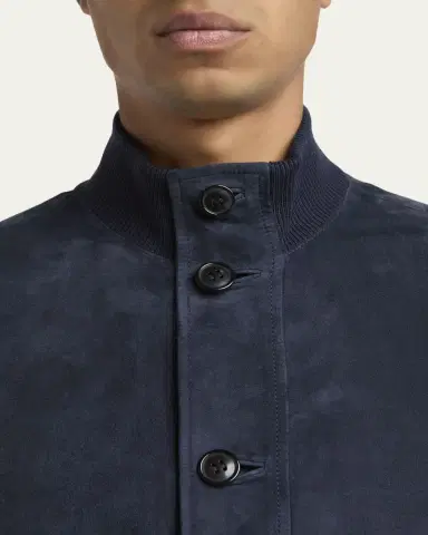 ZEGNA Men's Dark Indigo Blue Suede Blouson | Thumbnail 5 ZEGNA Men's Dark Indigo Blue Suede Blouson | Thumbnail 5