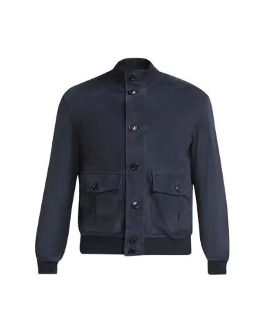 ZEGNA Men's Dark Indigo Blue Suede Blouson | Thumbnail 1 ZEGNA Men's Dark Indigo Blue Suede Blouson | Thumbnail 1
