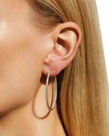 Fantasia by DeSerio 18K Gold-Plated Sterling Silver Cubic Zirconia Hoop Earrings | Thumbnail 2 Fantasia by DeSerio 18K Gold-Plated Sterling Silver Cubic Zirconia Hoop Earrings | Thumbnail 2