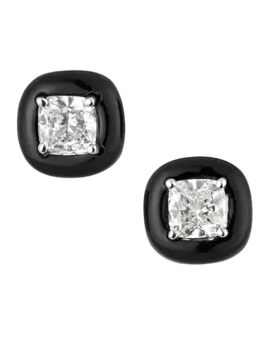 Nikos Koulis 18k Oui Diamond & Black Enamel Stud Earrings | Thumbnail 1 Nikos Koulis 18k Oui Diamond & Black Enamel Stud Earrings | Thumbnail 1