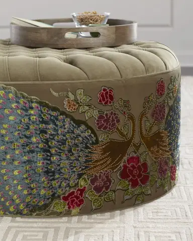 Haute House Round Peacock Ottoman | Thumbnail 4 Haute House Round Peacock Ottoman | Thumbnail 4
