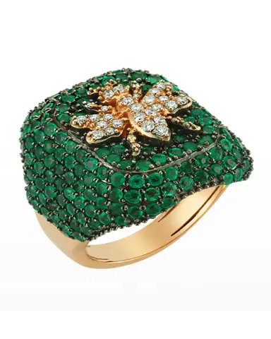 Bee Goddess 14k Rose Gold Queen Bee Ring with Emeralds, Size 7 | Thumbnail 3 Bee Goddess 14k Rose Gold Queen Bee Ring with Emeralds, Size 7 | Thumbnail 3