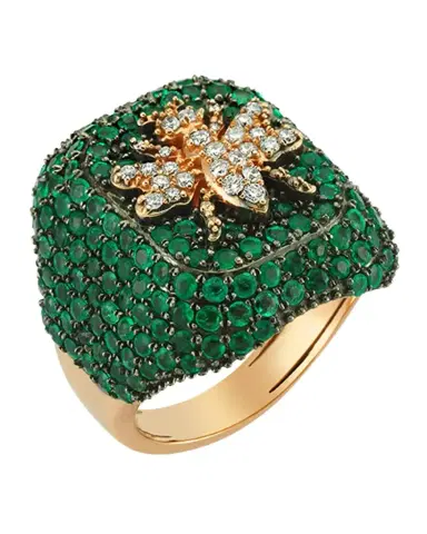 Bee Goddess 14k Rose Gold Queen Bee Ring with Emeralds, Size 7 | Thumbnail 1 Bee Goddess 14k Rose Gold Queen Bee Ring with Emeralds, Size 7 | Thumbnail 1