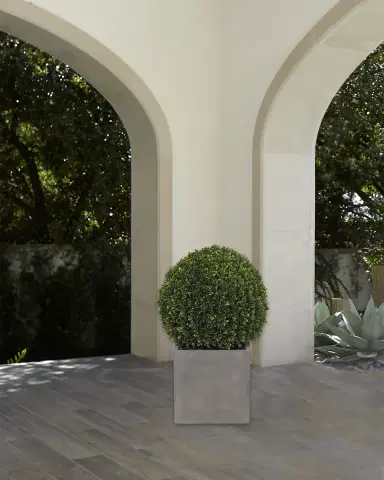 NDI Faux Boxwood Ball Topiary Plant in Concrete Planter, 27"T | Thumbnail 1 NDI Faux Boxwood Ball Topiary Plant in Concrete Planter, 27"T | Thumbnail 1