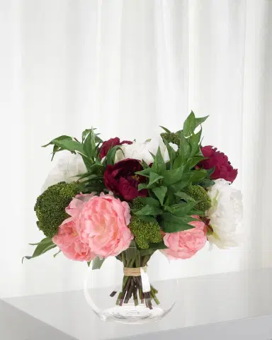 NDI Faux Pink Peony Arrangement in Cylinder Planter | Thumbnail 1 NDI Faux Pink Peony Arrangement in Cylinder Planter | Thumbnail 1