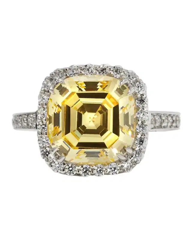 Cushion-Cut Center with Micropave Ring, Size 6-8, Canary Cushion-Cut Center with Micropave Ring, Size 6-8, Canary