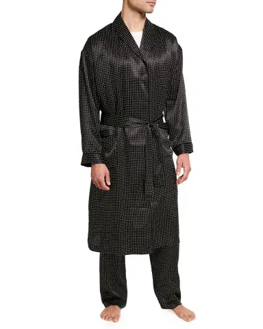 Majestic International Men's Silk Dot Shawl Robe | Thumbnail 1 Majestic International Men's Silk Dot Shawl Robe | Thumbnail 1