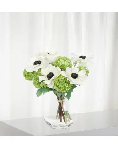 NDI Faux Anemone Snowball Floral Arrangement in Glass Vase | Thumbnail 2 NDI Faux Anemone Snowball Floral Arrangement in Glass Vase | Thumbnail 2