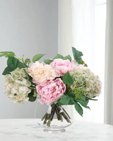 NDI Faux Peony and Hydrangea Arrangement in Glass Planter | Thumbnail 2 NDI Faux Peony and Hydrangea Arrangement in Glass Planter | Thumbnail 2
