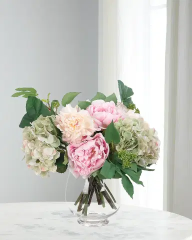 NDI Faux Peony and Hydrangea Arrangement in Glass Planter | Thumbnail 1 NDI Faux Peony and Hydrangea Arrangement in Glass Planter | Thumbnail 1