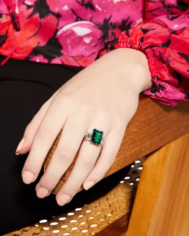 Fantasia by DeSerio Emerald-Cut Center with Trapezoid Sides Ring, Size 6-8, Emerald | Thumbnail 2 Fantasia by DeSerio Emerald-Cut Center with Trapezoid Sides Ring, Size 6-8, Emerald | Thumbnail 2