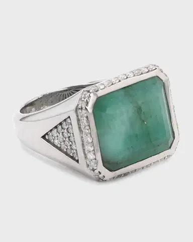 Sheryl Lowe Emerald and Diamond Halo Pave Signet Ring | Thumbnail 2 Sheryl Lowe Emerald and Diamond Halo Pave Signet Ring | Thumbnail 2
