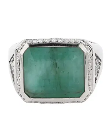 Sheryl Lowe Emerald and Diamond Halo Pave Signet Ring | Thumbnail 1 Sheryl Lowe Emerald and Diamond Halo Pave Signet Ring | Thumbnail 1