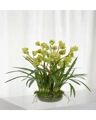 NDI Orchid Cymbidium Moss Garden Faux-Floral Arrangement in Glass Bowl, 40wx40dx35h | Thumbnail 2 NDI Orchid Cymbidium Moss Garden Faux-Floral Arrangement in Glass Bowl, 40wx40dx35h | Thumbnail 2
