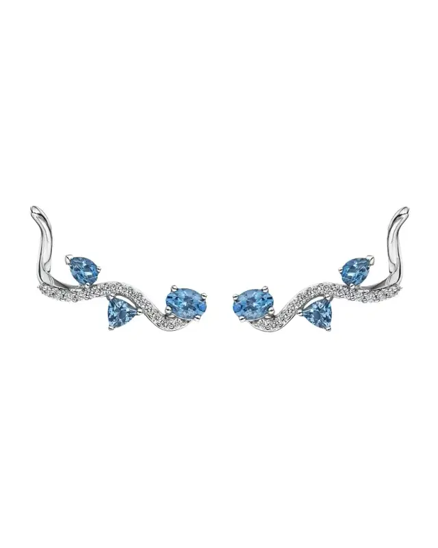 18K Mirage White Gold Earrings with VS-GH Diamonds and Blue Topaz 18K Mirage White Gold Earrings with VS-GH Diamonds and Blue Topaz