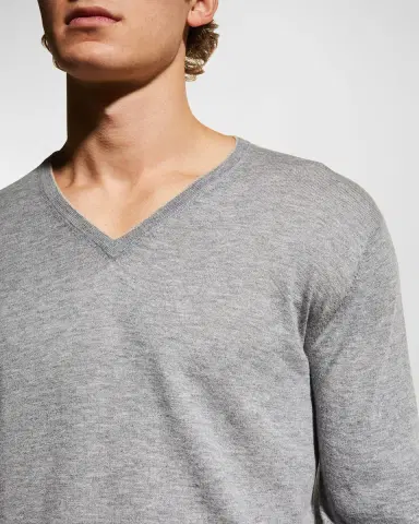 Neiman Marcus Men's Extra Lightweight Wool-Cashmere V-Neck Sweater | Thumbnail 4 Neiman Marcus Men's Extra Lightweight Wool-Cashmere V-Neck Sweater | Thumbnail 4