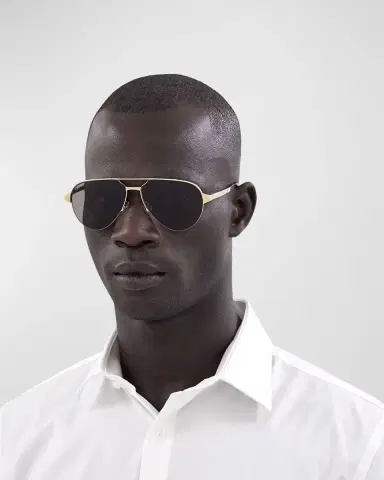 Cartier Men 's Half-Rim Metal Aviator Sunglasses with Logo | Thumbnail 2 Cartier Men 's Half-Rim Metal Aviator Sunglasses with Logo | Thumbnail 2