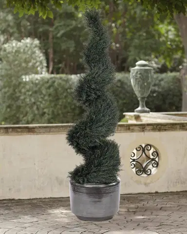 NDI Faux Cypress Spiral Topiary In Ceramic Pot, 71"T | Thumbnail 1 NDI Faux Cypress Spiral Topiary In Ceramic Pot, 71"T | Thumbnail 1