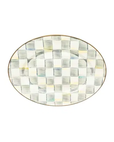 MacKenzie-Childs Sterling Check Enamel Oval Platter, Small | Thumbnail 1 MacKenzie-Childs Sterling Check Enamel Oval Platter, Small | Thumbnail 1