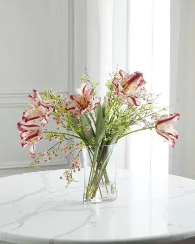 John-Richard Collection Raspberry Tulips Faux Floral Arrangement in Glass Vase - 22" | Thumbnail 1 John-Richard Collection Raspberry Tulips Faux Floral Arrangement in Glass Vase - 22" | Thumbnail 1