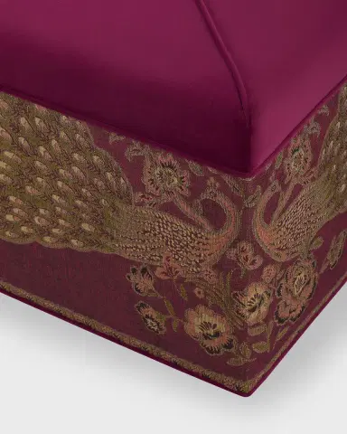 Haute House Jacquard Peacock Square Velvet Ottoman | Thumbnail 2 Haute House Jacquard Peacock Square Velvet Ottoman | Thumbnail 2
