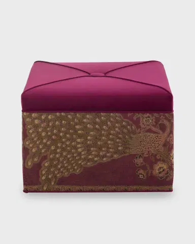 Haute House Jacquard Peacock Square Velvet Ottoman | Thumbnail 3 Haute House Jacquard Peacock Square Velvet Ottoman | Thumbnail 3