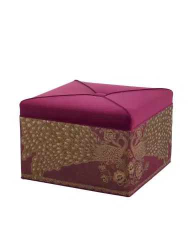 Haute House Jacquard Peacock Square Velvet Ottoman | Thumbnail 1 Haute House Jacquard Peacock Square Velvet Ottoman | Thumbnail 1