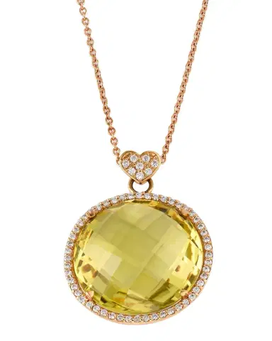 Lisa Nik Rocks 18K Rose Gold Lemon Quartz Diamond Halo and Heart Bail Pendant Necklace | Thumbnail 1 Lisa Nik Rocks 18K Rose Gold Lemon Quartz Diamond Halo and Heart Bail Pendant Necklace | Thumbnail 1