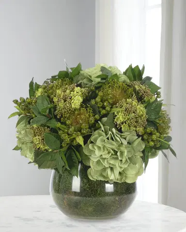NDI Hydrangea and Protea 15" Faux Floral Arrangement in Moss Garden | Thumbnail 1 NDI Hydrangea and Protea 15" Faux Floral Arrangement in Moss Garden | Thumbnail 1