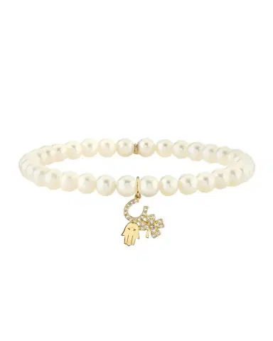 Sydney Evan 14K Diamond Luck and Protection Pearl Stretch Bracelet | Thumbnail 1 Sydney Evan 14K Diamond Luck and Protection Pearl Stretch Bracelet | Thumbnail 1