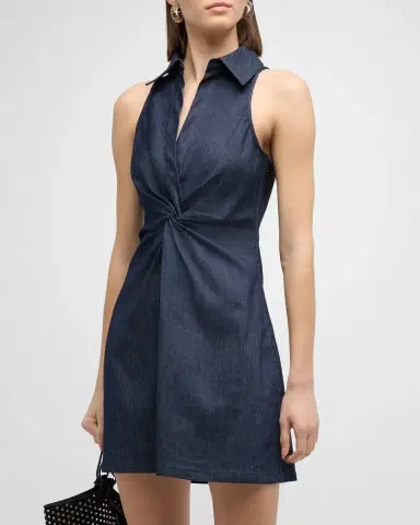 Cinq à Sept Mckenna Sleeveless Knotted Chambray Mini Dress | Thumbnail 3 Cinq à Sept Mckenna Sleeveless Knotted Chambray Mini Dress | Thumbnail 3