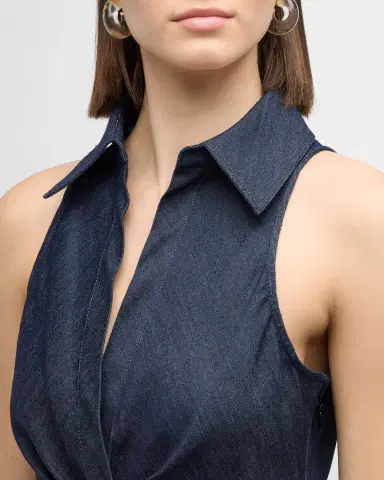 Cinq à Sept Mckenna Sleeveless Knotted Chambray Mini Dress | Thumbnail 6 Cinq à Sept Mckenna Sleeveless Knotted Chambray Mini Dress | Thumbnail 6