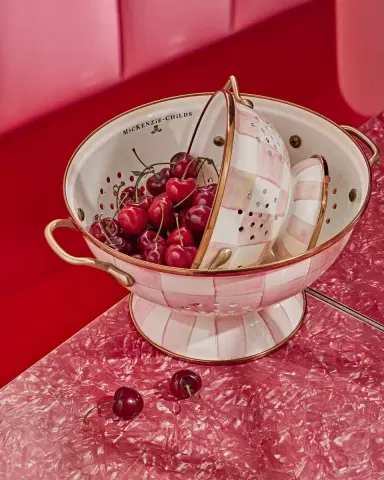MacKenzie-Childs Rosy Check Enamel Colander, Large | Thumbnail 2 MacKenzie-Childs Rosy Check Enamel Colander, Large | Thumbnail 2