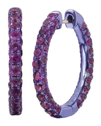 Graziela Gems 3-Sided Amethyst and Rhodium Hoop Earrings | Thumbnail 1 Graziela Gems 3-Sided Amethyst and Rhodium Hoop Earrings | Thumbnail 1