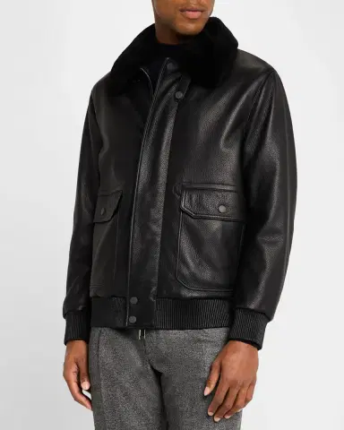 Brioni Men's Soft Grain Deerskin Bomber Jacket | Thumbnail 4 Brioni Men's Soft Grain Deerskin Bomber Jacket | Thumbnail 4