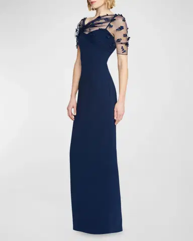 Theia Sofia Floral Applique Tulle & Crepe Gown | Thumbnail 2 Theia Sofia Floral Applique Tulle & Crepe Gown | Thumbnail 2