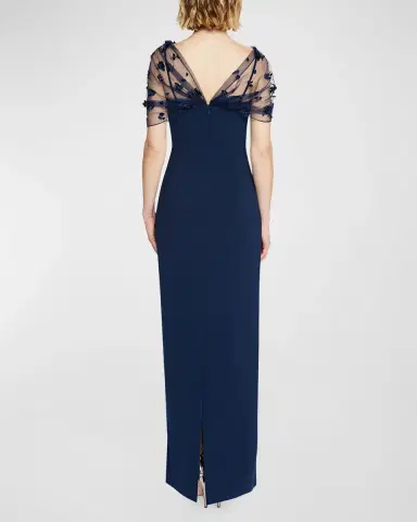 Theia Sofia Floral Applique Tulle & Crepe Gown | Thumbnail 3 Theia Sofia Floral Applique Tulle & Crepe Gown | Thumbnail 3