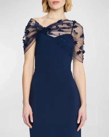 Theia Sofia Floral Applique Tulle & Crepe Gown | Thumbnail 5 Theia Sofia Floral Applique Tulle & Crepe Gown | Thumbnail 5
