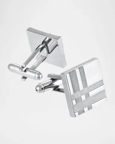 Link Up Men's Silverone Plaid Etched Square Cufflinks | Thumbnail 3 Link Up Men's Silverone Plaid Etched Square Cufflinks | Thumbnail 3
