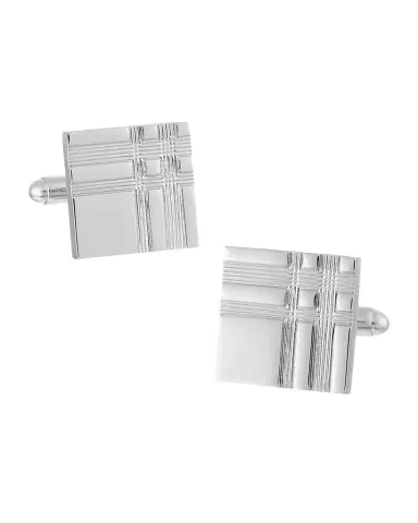 Link Up Men's Silverone Plaid Etched Square Cufflinks | Thumbnail 1 Link Up Men's Silverone Plaid Etched Square Cufflinks | Thumbnail 1