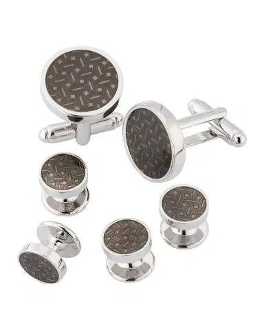 Link Up Men's Round Enamel Abstract Cufflink Stud Set | Thumbnail 1 Link Up Men's Round Enamel Abstract Cufflink Stud Set | Thumbnail 1