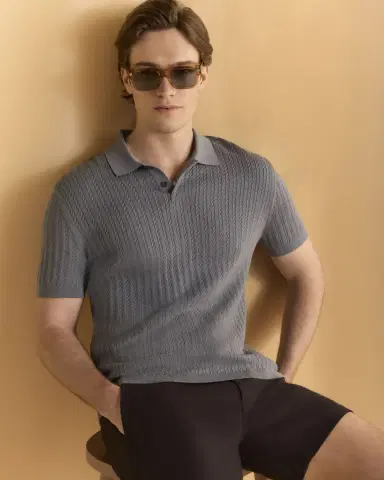 Theory Men's Cable-Knit Polo Sweater | Thumbnail 4 Theory Men's Cable-Knit Polo Sweater | Thumbnail 4