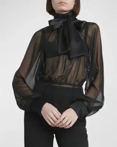 Dolce & Gabbana Satin Neck-Bow Long-Sleeve Chiffon Top | Thumbnail 7 Dolce & Gabbana Satin Neck-Bow Long-Sleeve Chiffon Top | Thumbnail 7
