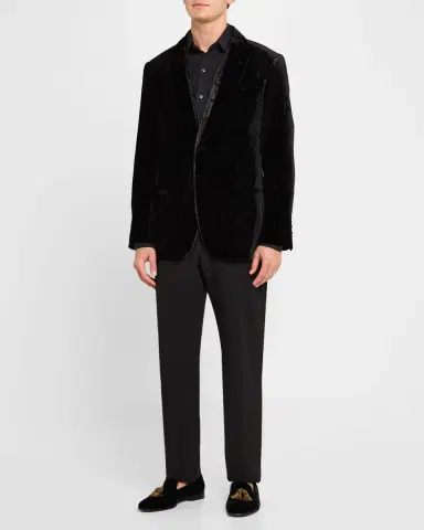 Giorgio Armani Men's Velvet Fishbone-Print Dinner Jacket | Thumbnail 2 Giorgio Armani Men's Velvet Fishbone-Print Dinner Jacket | Thumbnail 2