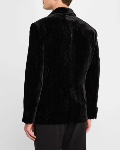 Giorgio Armani Men's Velvet Fishbone-Print Dinner Jacket | Thumbnail 3 Giorgio Armani Men's Velvet Fishbone-Print Dinner Jacket | Thumbnail 3